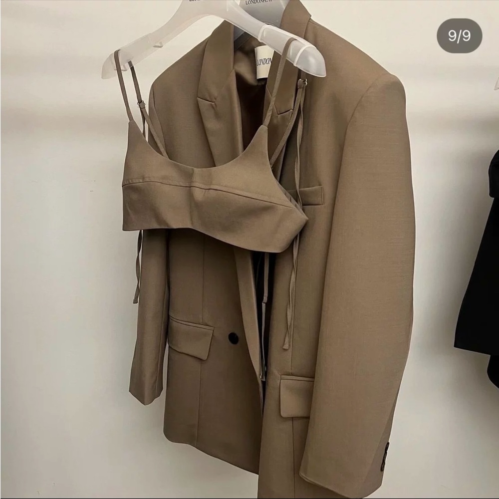 Korea London Flat Beige Khaki Oversized Blazer